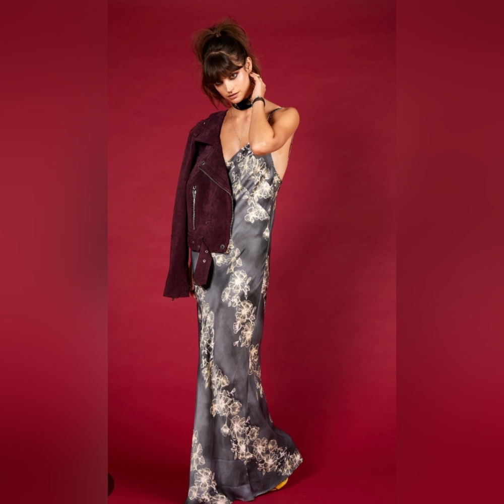 Free People Cassie Girl Satin Floral Midi Slip Dress size small